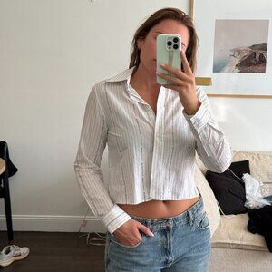 Off-White c/o Virgil Abloh Striped Popeline Cropped Shirt – SS20